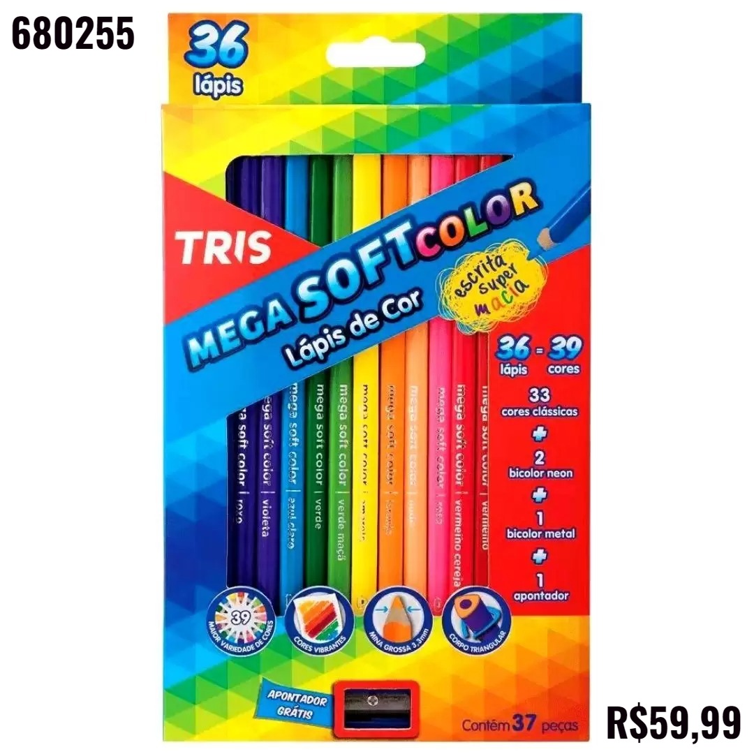 LAPIS DE COR TRIS MEGA SOFT COM 37 PEÇAS